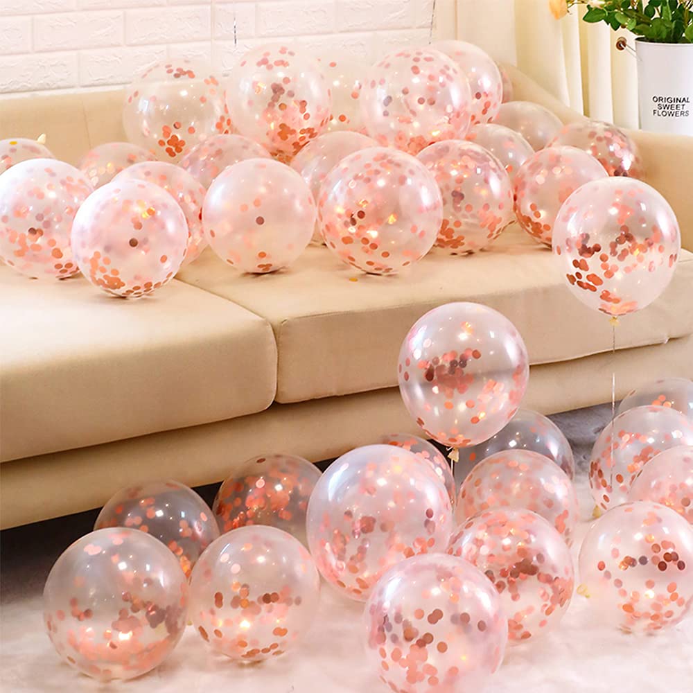 Unisun Confetti Balloons, 20pcs Rose Gold Sequins Balloons Set 12" Inch Latex Party Balloon for Birthday Wedding Baby Shower Anniversary Celebrations Party Decorations