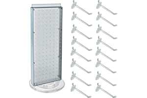 Azar Displays 700508-CLR-4C16 8-Inch W by 20-Inch H Revolving Black Pegboard Counter Display with 16-Pack of 4 inch Locking Hooks, Clear