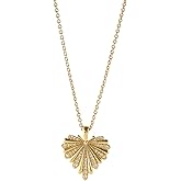 PanLuca Palm Leaf & Full-Heart Pendant Necklace for Women 18K Gold Plated 5A+ CZ 28.5 Inch Adjustable Statement Jewelry Gift