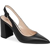 Junayuan Women's Pointed Toe Block Heel Pumps Slingback Chunky Heel Slip On Work Party Dress Shoes