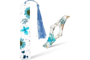 Gjinxi 2Pcs Book Page Holder, Dried Flower Resin Thumb Book Page Holder and Bookmark with Tassel, Book Accessories for Reading Lovers, Gift for Bookworm, Readers, Literary, Students, Teachers(Blue)