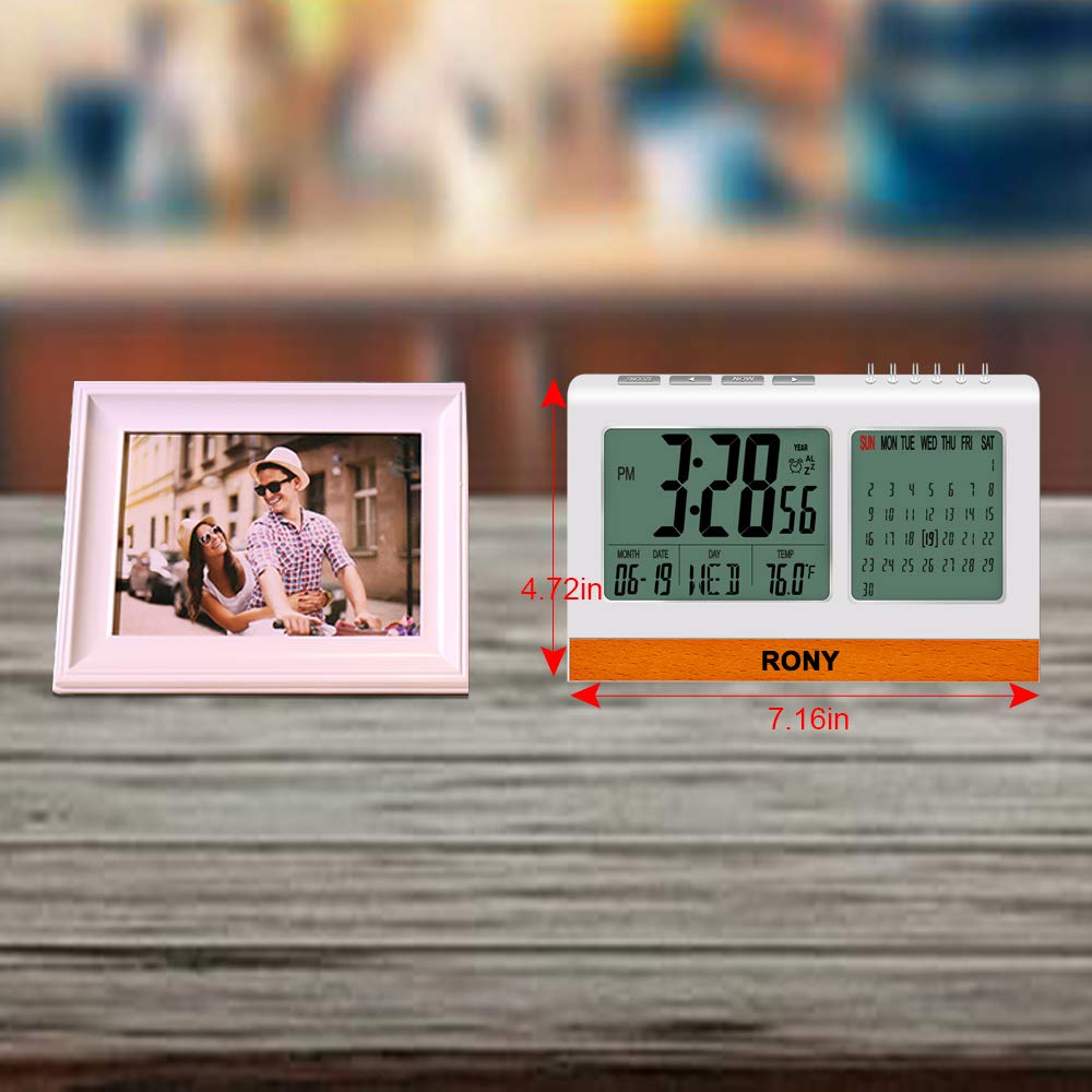 Digital Alarm Clock Battery Operated for Heavy Sleeper, Kids, RONY Desk Clock for office with Snooze, Calendar, Temperature Display(℉/℃)