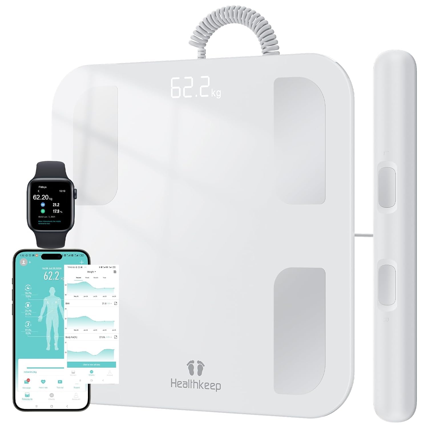 Healthkeep Body Fat Scale Bluetooth, Digital Body Weight Bathroom Scales Weighing Scale Smart BMI Scales, Body Composition Monitors with Smartphone App(White)