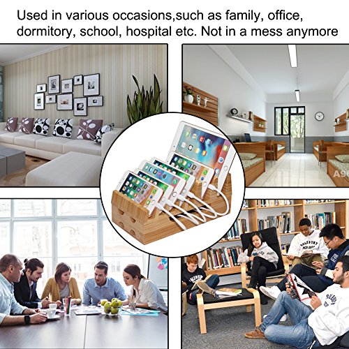 BEEBO BEABO Large Bamboo Multi Devices Charging Station Dock Organizer Desk Docking Rack Station Storage Container for Watch Phone Tablet(7-Slot Natural Bamboo)