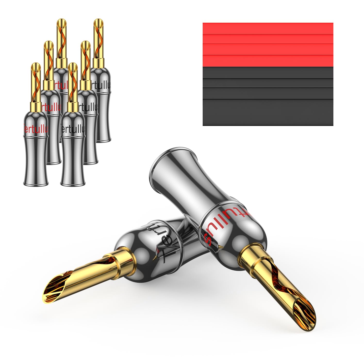 Tertullus 8 Pcs 4mm BFA Banana Plugs Connectors Gold Plated Dual Screw Lock HiFi Speaker Cable Wire Connectors（BFA）