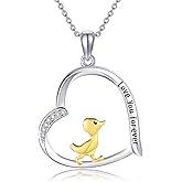 JERWLI Duck Gifts Necklace 925 Sterling Silver 18k Gold Plated Duck Pendant Necklace Heart Duck Jewelry for Women Duck Lovers
