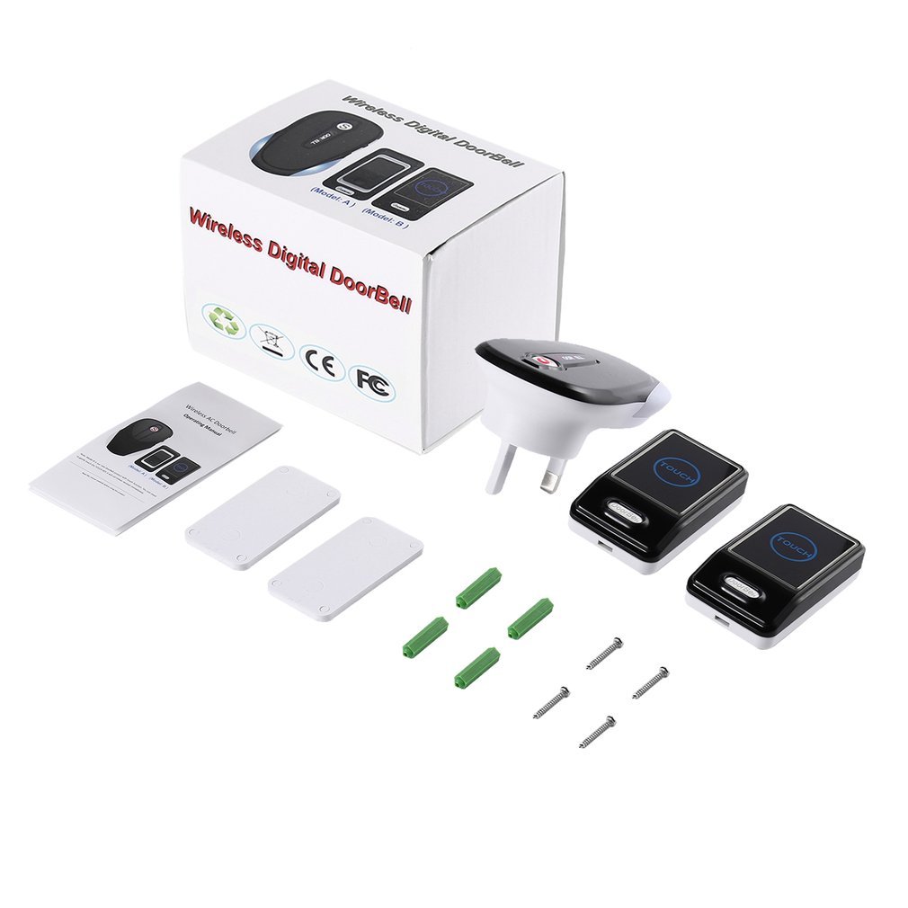 MIGVELA Wireless Digital Doorbell Kit, 2 Transmitters & 1 Receiver, Door Ring Bells with Waterproof Touch Button, 28 Chimes, 4 Level Volume, LED Indicator, Black