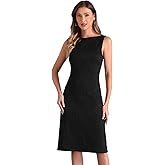 Allegra K Sleeveless Sheath Dress for Women's Boat Neck Textured Elegant Office Dress
