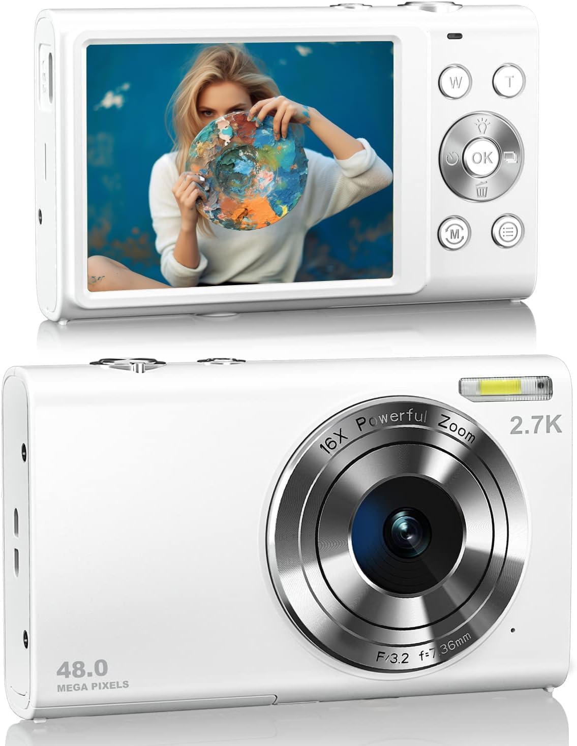 Digital Camera, 2.7K Autofocus Compact Camera 48MP Digital Cameras Portable Camera with 2.8" Screen, 16X Digital Zoom for Kids,Beginner