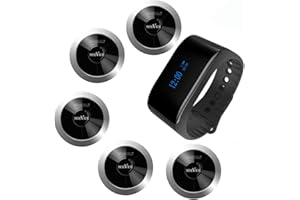 SINGCALL Wireless Calling System, Nurse Call System, 360 Degree Waterproof Pager Watch Receiver, No Screw Pager, Pack of 5 Pagers and 1 Receiver