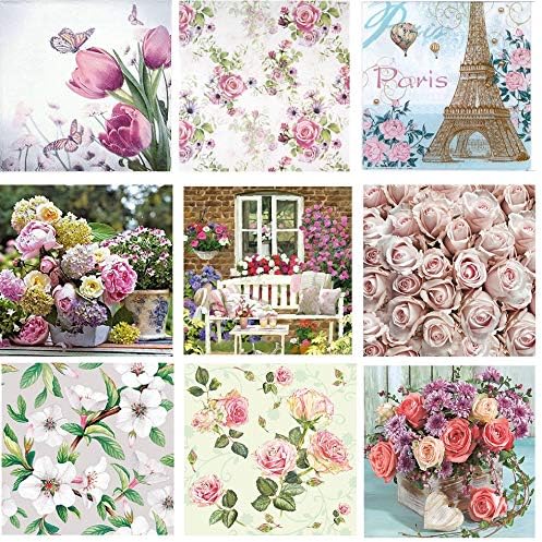 Epique Decoupage Paper Napkin Tissue of Each Design, 33 x 33 cm, Multicolour - Pack of 9 combo2