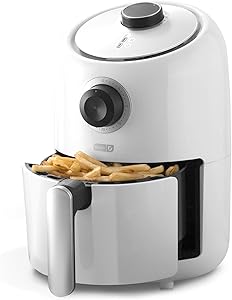 Dash DCAF150GBWH02 Compact Air Fryer Oven Cooker with Temperature Control, Non Stick Fry Basket, Recipe Guide + Auto Shut off Feature, 2qt, White