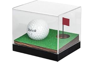 J JACKCUBE DESIGN Clear Acrylic Golf Ball Memorabilia Display Case, Dust Protection Transparent Holder Storage Box for Souvenir Golfball with Wood Base - MK650A