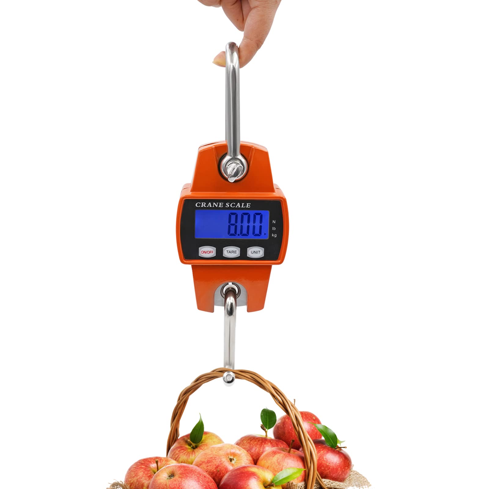 MOGOULUA 300KG Professional Mini Hanging Scale Portable 660lbs Waterproof LCD Digital Electronic Heavy Duty Weight Scale with Accurate Sensor Hook Crane Scale Weight Measuring Tool (Without Battery)