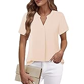Timeson Women's V Neck Short Sleeve Curved Hem Sheer Chiffon Blouse Shirts Tops