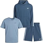 Reebok Boys' Active Shorts Set - 3 Piece Performance Mesh Hoodie Sweatshirt, Gym Shorts, and T-Shirt - Activewear Set (8-12)