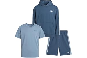 Reebok Boys' Active Shorts Set - 3 Piece Performance Mesh Hoodie Sweatshirt, Gym Shorts, and T-Shirt - Activewear Set (8-12)
