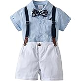 Boarnseorl Baby Boys Gentleman Outfits Suits, Infant Shirt+Shorts+Bow Tie+Suspenders Clothes Set