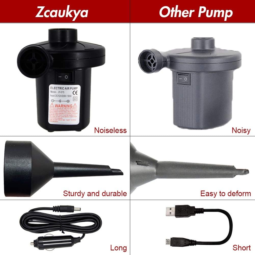 Zcaukya Electric Air Pump, Portable Inflate and Deflate Air Pump with 3 Nozzles, AC 110V / DC 12V Electric Pool Float Pump, Air Mattress Pump with Car Adapter for Camping Outdoor Pool Party, 50W: Sports & Outdoors