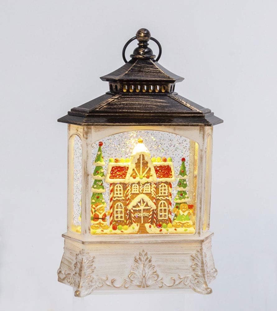 Snow Globes - Gerson Lighted Musical Spinning Water Globe Lantern with Gingerbread House Design - 10.5 Inch