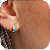 Opal Huggie Earrings for Women Trendy 14k Gold Plated Huggie Hoop Earrings Small Silver Earring Opal Jewelry Birthday Gifts for Women Mom Her