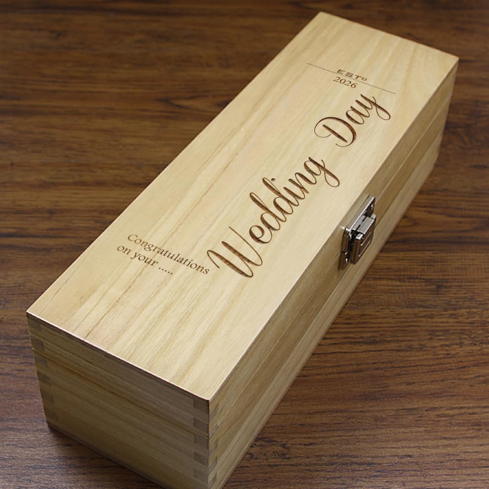 English Pewter Company Sheffield, England Unique Personalised Wedding Day Gift - Luxury Wooden Wine or Champagne Box Satin Lined [HING01]