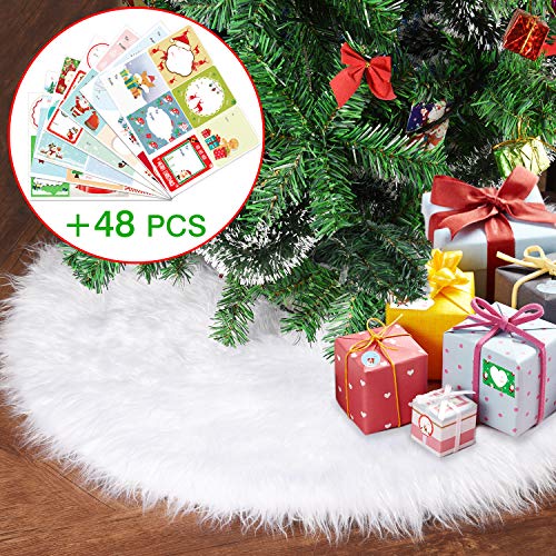 Joyjoz Christmas Tree Skirt, Small/Large White Christmas Tree Skirt (30 Inch) with 48 PCS Stickers，Luxury Faux Fur for Christmas Decorations Holiday, Xmas Ornaments - Thumbnail 7