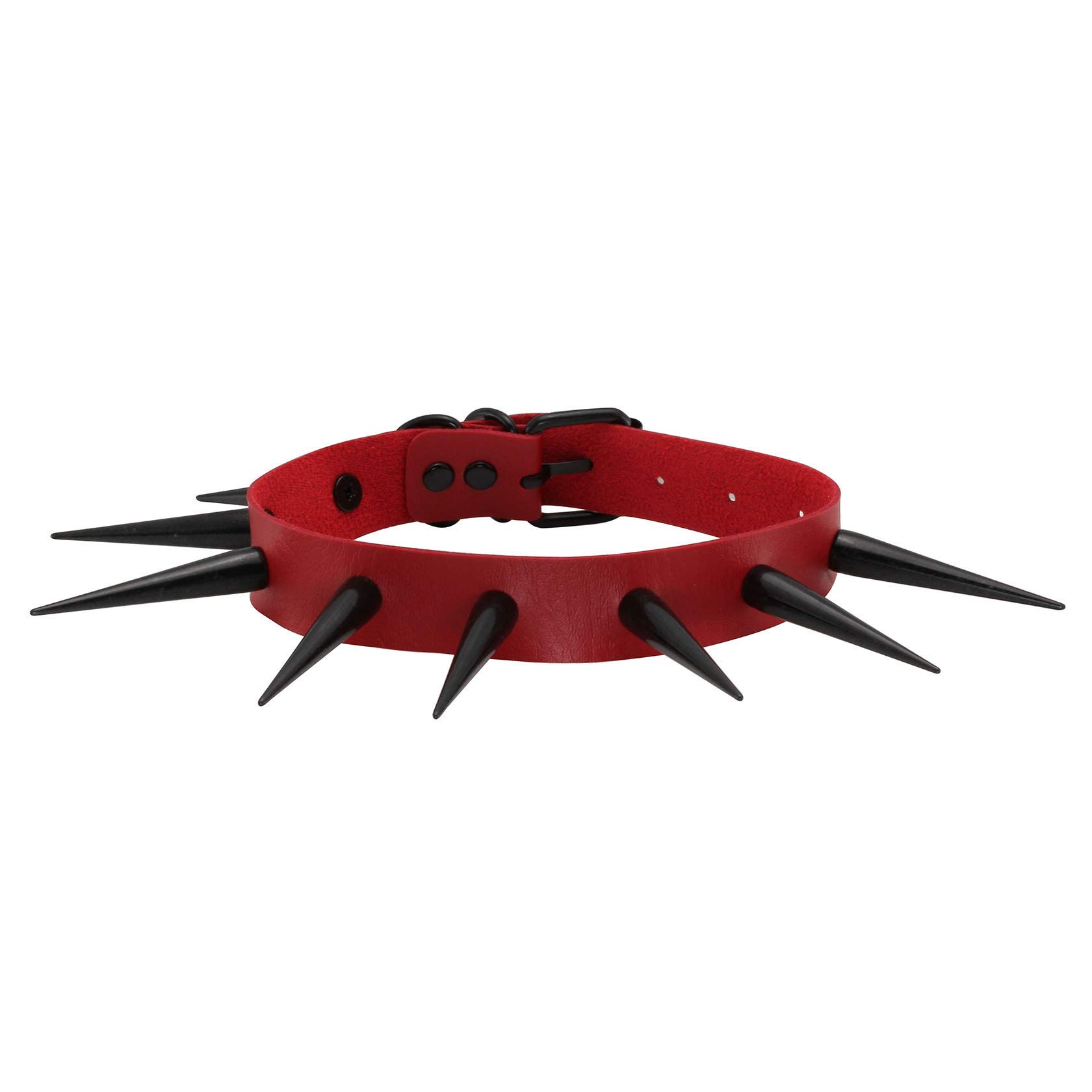 JJDreams Punk Choker Long Spike Rivet Red PU Leather Choker Collar Gothic Necklace for Women, Black Spike