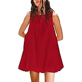 SuperPrity Womens Summer Dress Sleeveless Crew Neck Mini Dresses Bubble Casual Keyhole Tie Back Beach Vacation Sundress