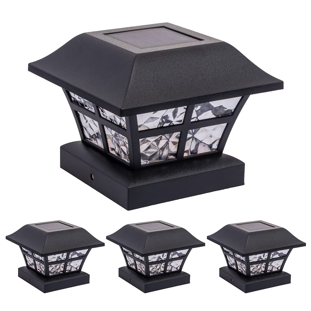 Photo 1 of GreenLighting Evolve Black Solar Post Cap Lights - 4x4 Post Caps and Outdoor Post Lights - Waterproof Solar Lights for Fence Posts - Solar Post Lights fit 4x4 5x5 Vinyl/PVC (Black, 4 Pack)