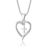 Cherished Moments Girl's 925 Sterling Silver First Communion Dancing Cross Heart Necklace