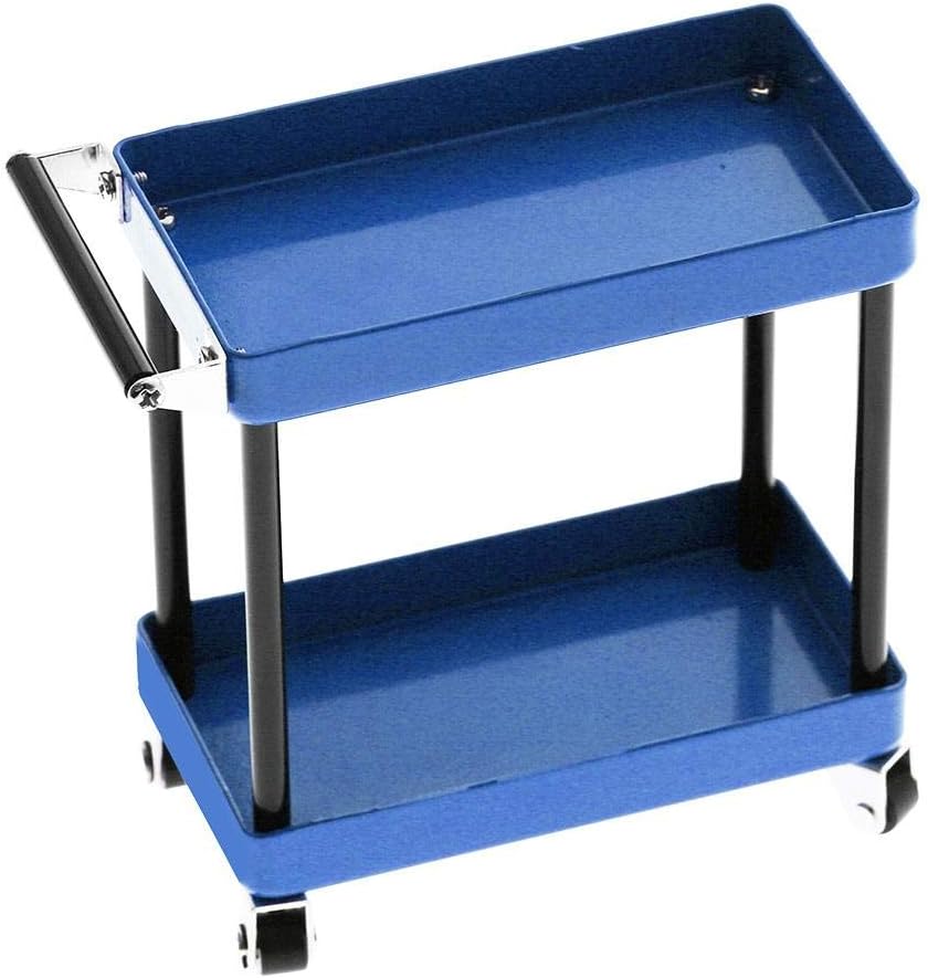 VGEBY Tools Trolley Kit, 2 Tier Tools Storage Trolley Mobile Workshop Garage Repair RC Accessories for 1/8 1/10 1/12 1/16 Scale Model Large Size(Blue) Hobby 1/16 Parts