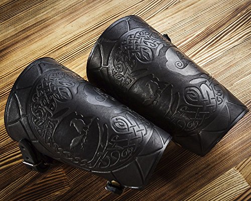 Leather Cuff Bracer - LARP Gauntlet - Leather Wristbands - LARP Accessories Viking Bracers - Archery Armguard - Yggdrasil World Tree - Length 6"
