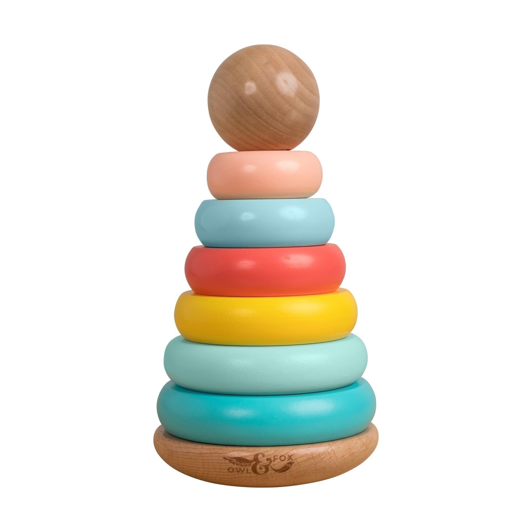Owl & Fox Shape Stacking Wooden Topple Tower, Traditional Stacking Montessori Developmental Toy for Infants and Toddlers 12 months+, FSC Certified, 19.5 (h) x 10 cm