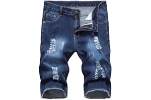 DOINLINE Men's Distressed Jean Shorts Casual Ripped Summer Denim Short Pants with Pockets