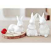 EASIMECOR Ceramic White Rabbits Easter Bunny Figurines Porcelain Rabbit Bunny for Easter Decoration Spring Indoor Home Decor