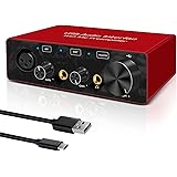 Audio Interface USB Audio Interface with Mic Preamplifier USB Audio Mixer Recorder with 48V Phantom Power, 24 Bit, Support Ta