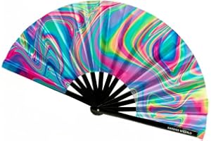 KANDIES WORLD INC Kandies World UV Reactive Custom Festival Folding Hand Fan - Unique Designs, Made of Bamboo, Clacking Sound, Lightweight - Perfect Rave and Festival Accessory!