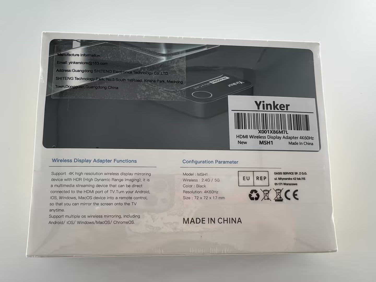 Yinker 4K60Hz HDMI Wireless Display Dongle Adapter, 2.4G/5G Miracast Screen Mirroring Receiver Adapter for iOS, MacOS, Android, Windows, Compatible Miracast, Airplay, DLNA - Landscape or Portrait