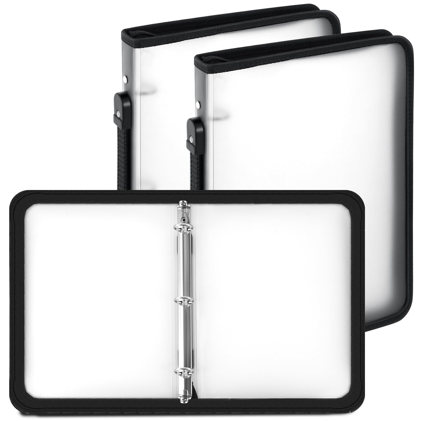 Photo 1 of Teling 2 Pack 1 Inch Zipper Binder with 3 Ring Cover Refillable Zipper Binder Plastic Clear File Organizer Planner for Projects, Assignments, Memos, School Work(White)