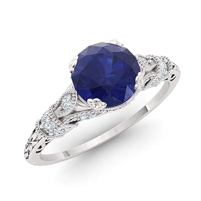 Diamondere Natural and Certified Diamond and Gemstone Engagement Ring in 14K White Gold | 1.06 Carat Art Deco Engagement Ring for Women, US Size 4 to