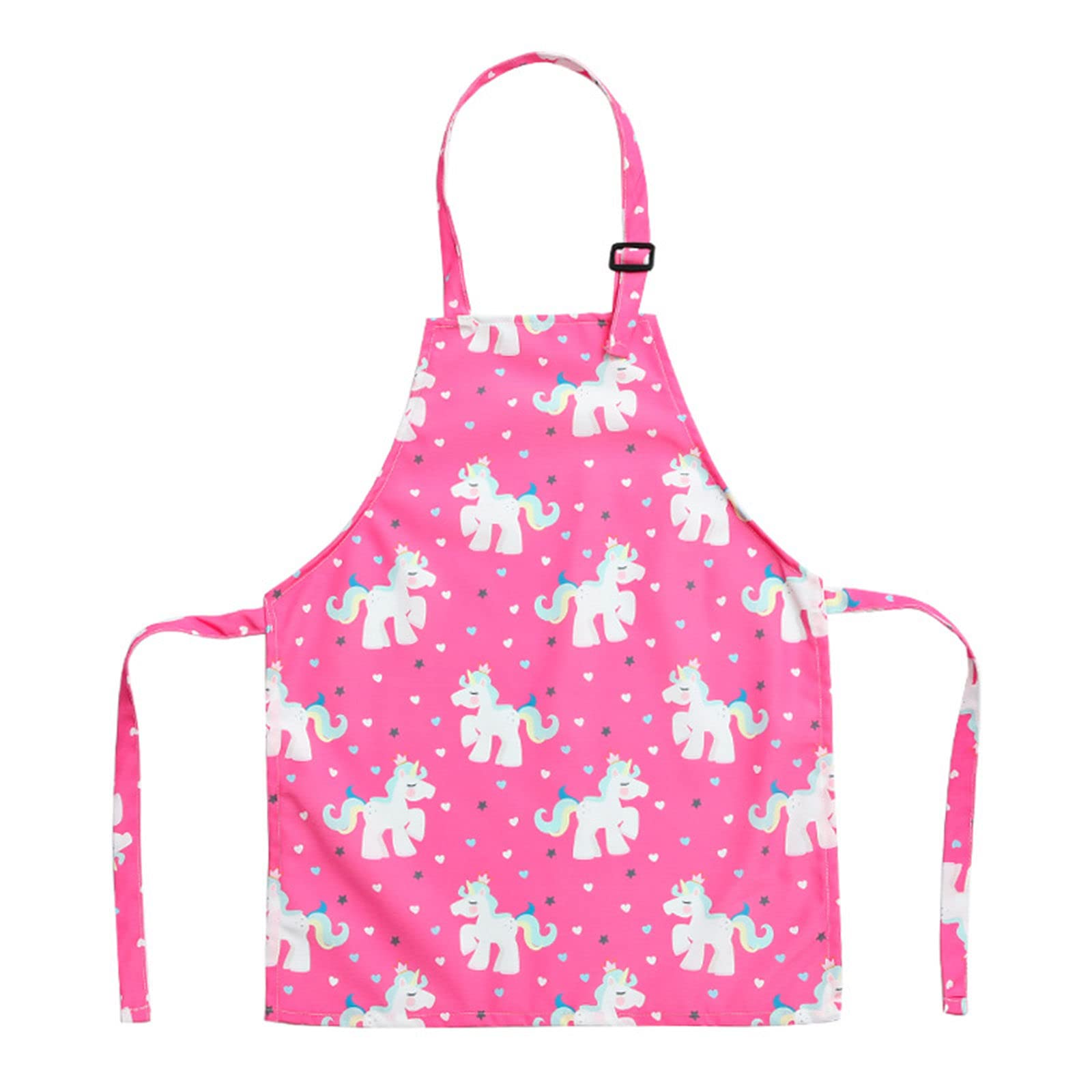 TOPWAYS Cartoon Canvas Kids Aprons, Adjustable Neck Children's Apron for Cooking Baking Painting Wear (pink unicorn apron)