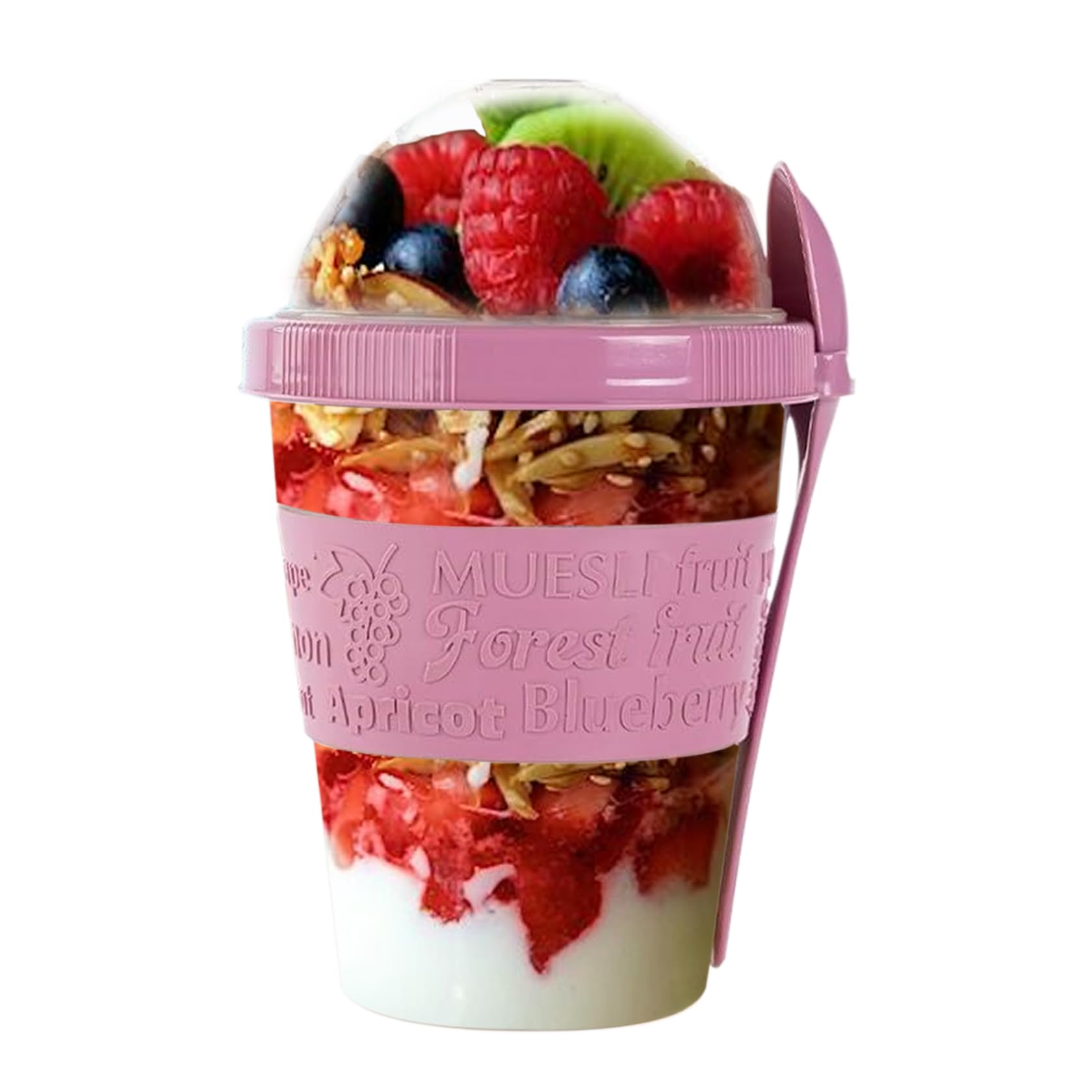 SAFRI 600ml Over Night Oats Container Reusable Yogurt Cups 100% BPA Free Breakfast On The Go Cereal Yogurt Pot with Lids and Spoon (Pink)
