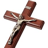 ARCHOBAN Crucifix Wall Cross Catholic, 12 Inch Wooden Cross with Jesus Christ for Home Decor - Brown + Antique Brass