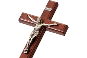 ARCHOBAN Crucifix Wall Cross Catholic, 12 Inch Wooden Cross with Jesus Christ for Home Decor - Brown + Antique Brass