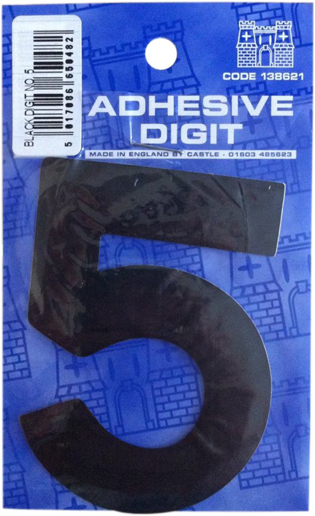 Castle DPX125 Self Adhesive Number 5 Digit 3-inch - Black (Pack of 12)