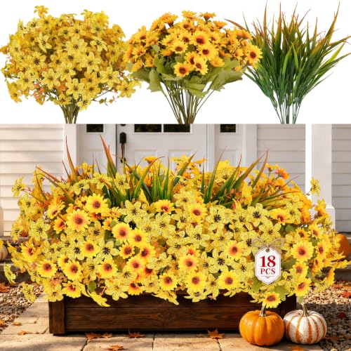 18 Pcs Mums Artificial Flowers Outdoor Faux Fall