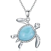 LELOUCHY Natural Larimar Turtle Dolphin Necklace Sterling Silver Pendant Ocean Jewelry Birthday Gifts for Women