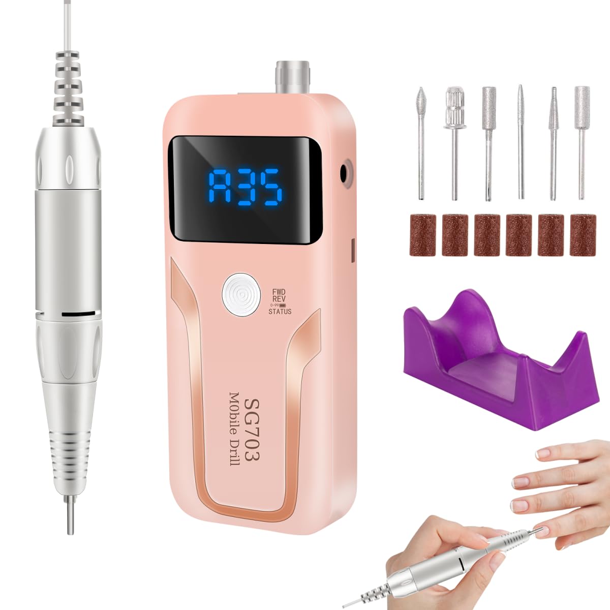 Electric Nail Drill, DELIFO Portable Nail Drill Professional PedicureRechargeable 35000 RPM Nail File Machine Acrylic Nails Polishing Tools with Bits LED Display for Home Salon Manicure - Image 2