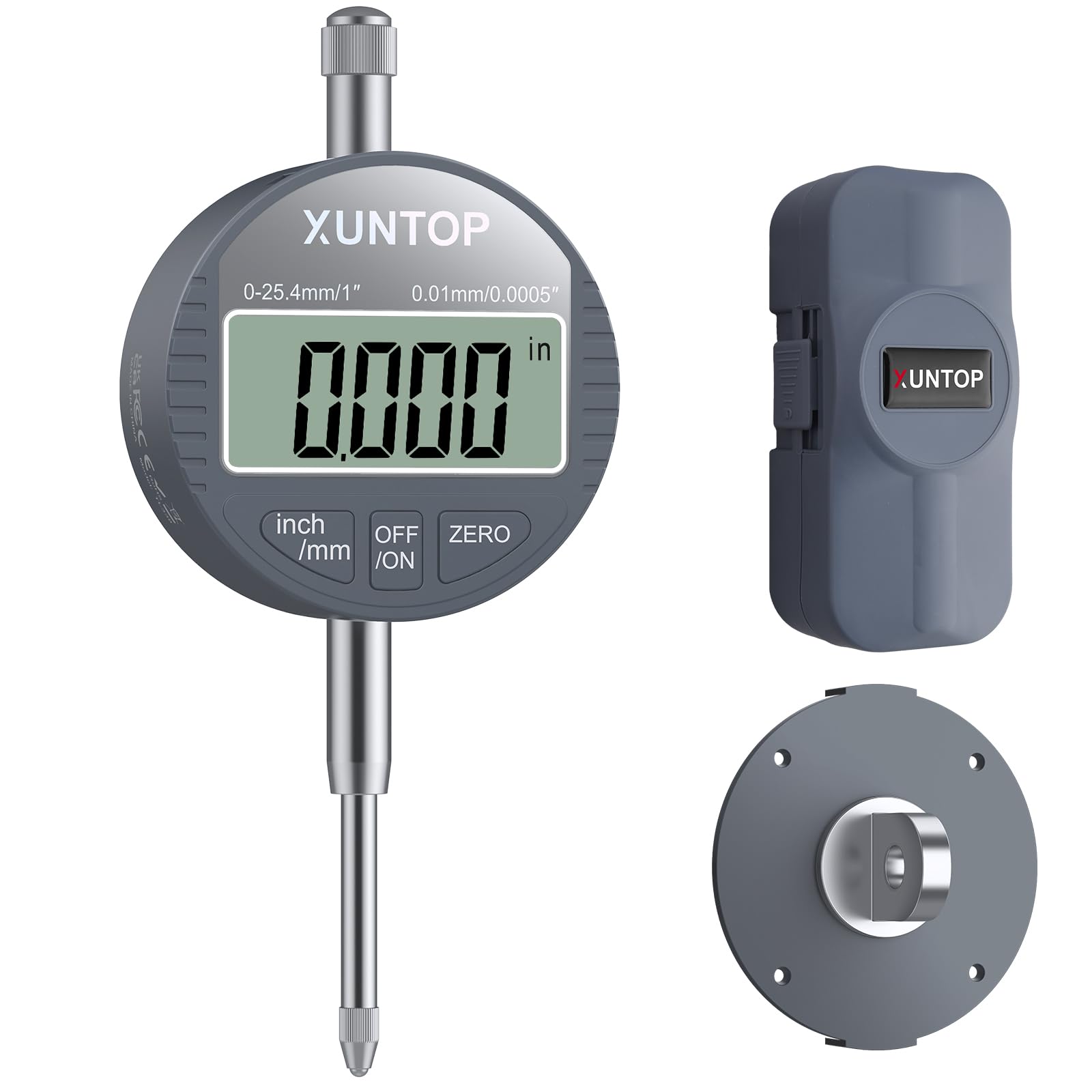 Photo 1 of XUNTOP Digital Dial Indicator 1inch/0.0005inch LCD Display Electronic Dial Test Indicator with Rear Cover, Inch/Metric Conversion Dial Test Gauge for Lathe,3D Printer,CNC,Industrial